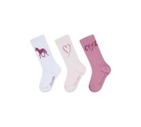 Sterntaler Kinder Socken Mädchen Set 3er Pack - lange Baby und - Kindersocken mit Pferd- und Herz Motiv - elastische Baumwollsocken mit Rippenstruktur - weiß, Größe 30