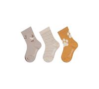 Sterntaler Kinder Socken Unisex Set 3er Pack - lange Baby und - Kindersocken mit Hunde-, Ringel- und Tatzen-Motiven - elastische Baumwollsocken mit Rippenstruktur - sandfarben, Größe 30