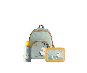 Sterntaler Kindergarten Set Ente Edda - Unisex Set mit Enten-Motiv - Enthält Kinderrucksack, Brotdose und Trinkflasche - Farbe Steingrün
