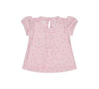 Sterntaler Kurzarmshirt Hase - Baby- und Kinder Shirt aus Baumwolle mit Hasen-Druck, Vorderteil Leinenoptik, Rückteil Jersey, Puffärmel, Zierschleife, Kokosnussknopf, Puderrosa, Größe 80
