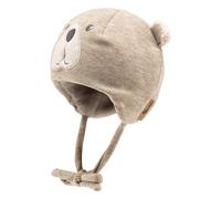 Sterntaler Mütze mit feinem Streifen und Applikation Bär - Jungen Beanie mit Ohrenklappen und Bindeband - warme Babymütze aus Mischgewebe, gefüttert mit Teddyflausch - rost, 41