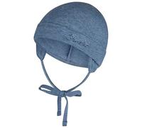 Sterntaler OCS Beanie mit Umschlag - Mütze aus Melange-Singlejersey (Bio) mit Ohrenklappen, Bindeband & Stickmotiv - Unisex Baby Übergangsmütze - Tintenblau, Gr. 47
