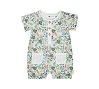 Sterntaler Playsuit Blätter - Baby Spieler aus Baumwolle in Leinenoptik - Kurzarm Overall mit Kleiner Knopfleiste - Jungen Strampler im Schritt zum Knöpfen - Sommer Bekleidung - helltürkis, Größe 80