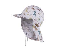 Sterntaler Schirmmütze Dinos mit Nackenschutz und Bindeband für Jungen - Baby Mütze mit UV -Schutz 50+ aus weicher Baumwolle - Schirmmütze für Spielspaß an heißen Tagen - weiß, 49