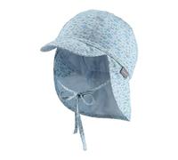 Sterntaler Schirmmütze Fische mit Nackenschutz und Bindeband für Jungen - Baby Mütze mit Ohrenklappen für Sonnenschutz - Sonnenkappe Baby aus weicher Baumwolle - hellblau, 49