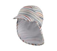 Sterntaler Schirmmütze mit Nackenschutz Streifen - Baby Mütze gefüttert mit Bio -Batist - Schirmmütze Unisex mit Aufdruck UV 50+ - Sonnenkappe aus Baumwolle - weiß, 47