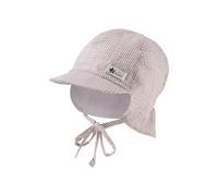 Sterntaler Schirmmütze mit Nackenschutz Streifen und Bindeband - Schirmmütze für Jungen aus gecrashtem Mischgewebe mit Ohrenklappen - Schirmmütze für Babys mit UV -Schutz 50+ - blassbraun, 43