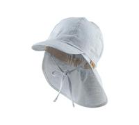 Sterntaler Schirmmütze Nacken meliert - Jungen Mütze aus Baumwoll Mischgewebe in Leinenoptik - Sonnenhut mit Nackenschutz und Bindebändern - Sommer Kopfbedeckung Baby Kinder - hellblau, Größe 49