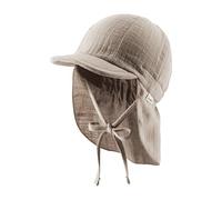 Sterntaler Schirmmütze Nacken Uni - Unisex Mütze aus luftigem Baumwoll Musselin - Sommermütze mit Nackenschutz - Sonnenhut zum Binden - Baby und Kinder Kopfbedeckung - Taupe, Größe 53