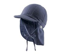 Sterntaler Schirmmütze Nacken Uni - Unisex Mütze aus luftigem Baumwoll Musselin - Sommermütze mit Nackenschutz - Sonnenhut zum Binden - Baby und Kinder Kopfbedeckung - blau, Größe 53