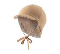 Sterntaler Schirmmütze Nacken Wende - Jungen Mütze zum Wenden mit kleinem Nackenschutz - UV-Schutz 50 Sonnenhut zum Binden - Baby und Kinder Kopfbedeckung aus Musselin (Bio) - Sand, Größe 47
