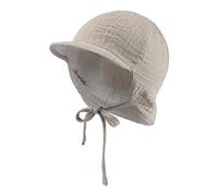Sterntaler Wende -Schirmmütze mit Nackenschutz und Bindeband - Baby Mütze aus Musselin - Schirmmütze mit angeschnittenen Ohrenklappen und Bindeband - Jungen Babymütze - beige, 49