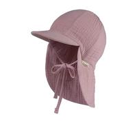 Sterntaler Schirmmütze Nackenschutz Musselin - Leichte Bio-Baumwoll-Musselin Mütze mit Sonnenschutz, Bindeband und weichem Futter, UV-Schutz 50+ - Samtrosa, Größe 47