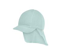 Sterntaler Schirmmütze Nackenschutz Musselin - Leichte Kinder-Mütze aus Bio-Baumwoll-Musselin mit UV-Schutz 50+, Gummi und weichem Futter, Unisex, Helltürkis, Größe 49