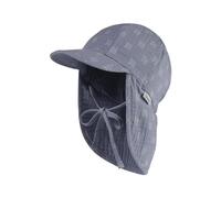 Sterntaler Schirmmütze Punkte Musselin mit Nackenschutz und Bindeband für Jungen - Baby Mütze mit grafischem Punktmuster - Sonnenkappe aus Baumwolle - graublau, 49