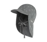 Sterntaler Schirmmütze Punkte Musselin mit Nackenschutz und Bindeband für Jungen - Kinder Mütze mit grafischem Punktmuster - Sonnenkappe Kinder aus Baumwolle - steingrün, 53