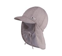 Sterntaler Schirmmütze Seersucker mit Nackenschutz und Bindeband für Jungen UV 50+ - Baby Mütze mit Ohrenklappen und Bindeband - Schirmmütze Baby mit Streifenoptik - blassbraun, 45