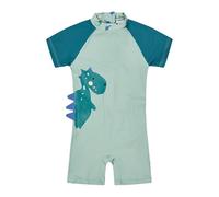 Sterntaler Schwimmanzug Dino - Baby- & Kinder-Schwimmanzug aus Bademodenstoff mit Elasthan, Kurzarm, Dino-Druck mit 3D-Zacken, Reißverschluss hinten, Stehkragen, Windeleinsatz, eisgrün, Größe 80