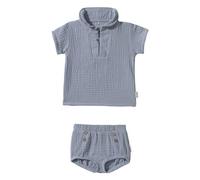 Sterntaler Set T -Shirt mit Hose Maritim Musselin Hase Happy für Jungen - Set aus kurzer Babyhose und T -Shirt in maritimem Stil - Mit Kokosnussknopf und großem Bubikragen - graublau, 86