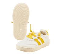Sterntaler Sneaker Streifen - Sneaker mit Klettverschluss, Sterntaler Logo - Baby- & Kinderschuh mit rutschfester Sohle und austauschbaren Schnürsenkeln - Mattgelb, Größe 22