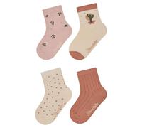 Sterntaler Socken 4er Pack Kaktus - Baby- und Kinder-Socken im 4er Pack mit Umschlag, Innenfrottee, Kaktus-, Blumen-, Rippen- & Punkte-Motive, Cremeweiß, Größe 18
