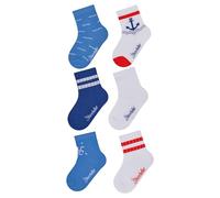 Sterntaler Socken 6er Pack Anker - Baby- und Kinder-Socken im 6er Pack mit Umschlag, Innenfrottee, Anker-, Wellen-, Rippen- & Krake-Motiv, Weiß, Größe 30
