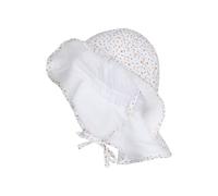 Sterntaler Sonnenhut Blümchen - Sonnenhut aus Baumwolle mit Blumen-Print, mit Bindeband, Gummizug und Nackenschutz, gefüttert mit Bio-Baumwoll-Batist, UV-Schutz 50+ - Weiß, Größe 49