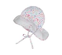 Sterntaler Sonnenhut florales Muster - Sonnenhut aus Baumwolle mit floralem Print, mit Bindeband, Gummizug und Nackenschutz, gefüttert mit Bio-Baumwoll-Batist, UV-Schutz 50+ - Weiß, Größe 53