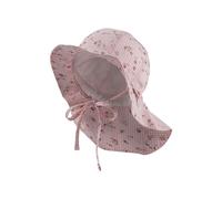 Sterntaler Sonnenhut Röschen mit Größenregulierung - Schirmmütze Baby mit Nackenschutz - Karierter Sommerhut Mädchen mit Bindeband UV 50 - Sonnenhut Baby für warme Strandtage - perlrosa, 45