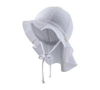 Sterntaler Sonnenhut Uni - Sommerhut aus luftigem Baumwoll Musslin - elastisches Gummiband - zum Binden - Unisex Mütze mit Nackenschutz - Baby und Kinder Kopfbedeckung - weiß,Größe 43