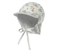 Sterntaler Schirmmütze mit Nackenschutz Tierbabys mit Bindeband für Jungen - Baby Mütze mit Ohrenklappen - Schirmmütze Baby mit Druckmuster - Sonnenkappe aus Baumwolle - Ecru, 45