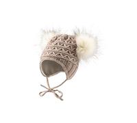 Sterntaler Strickmütze mit Bommeln aus Kunstpelz - Mädchen Mütze mit tollem Strickmuster - Kindermütze mit Futter aus weichem Baumwolljersey - Wintermütze mit Ohrenklappen und Bindeband - Sand, 51