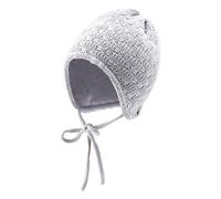 Sterntaler Strickmütze mit Schleifen Muster - Mädchen Beanie, gefüttert mit weichem Baumwollfleece - Winter Babymütze mit Ohrenklappen und Bindeband- Silber, 43