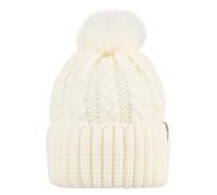 Sterntaler Strickmütze mit Umschlag, Zopfmuster und Kunstpelz-Pompon - Mädchen - warme Mütze für Baby und Kinder, Ecru, Größe 57