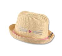 Sterntaler Strohhut Katze - verspielter Sonnenhut mit Katzengesicht - UV-Schutz 50+ Sommerhut - Mädchen Strandkappe - Baby und Kinder Kopfbedeckung - sand, Größe 53