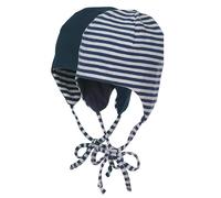 Sterntaler Wende-Erstlingsmütze mit Ohrenklappen - Ringel Marine Grau - Gr. 35