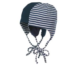 Sterntaler Wende-Erstlingsmütze mit Ohrenklappen - Ringel Marine Grau - Gr. 35