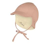 Sterntaler Wende-Schirmmütze Musselin - Leichte Kindermütze zum Wenden mit Nackenschutz, Ohrenklappen, Bindebändern und weichem Musselin-Futter, UV-Schutz 50+ - Taupe, Größe 49