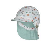 Sterntaler Wende-Schirmmütze Tiere - Leichte Kindermütze aus Bio-Baumwoll-Musselin mit Nackenschutz, Gummi und Innenfutter, wendbar mit Tier-Motiv, UV-Schutz 50+ - Helltürkis, Größe 51