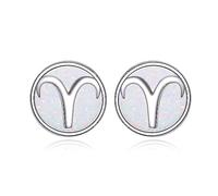 Sternzeichen Widder Ohrringe für Damen Mädchen 925 Sterling Silber Widder Ohrstecker Weißer Opal Sternzeichen Schmuck Geschenk