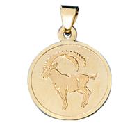 Sternzeichenanhänger JOBO "Amor Anhänger Sternzeichen", gelbgold 333, Schmuckanhänger, Damen, Steinbock, Gelbgold 333, 333 Gold rund 12 mm (56141159-0) gelbgold 333