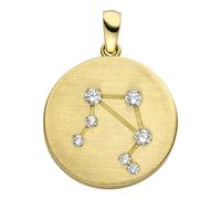 Sternzeichenanhänger JOBO "Anhänger Sternzeichen rund", gelbgold 333, weiß, Schmuckanhänger, Damen, Waage, Gelbgold 333, 333 Gold rund matt mit Zirkonia (29400968-0) gelbgold 333, weiß