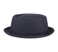 Stetson Athens Cotton Porkpie Hut Made in Italy Damen Herren Sommer Winter Herbshut mit Innenfutter dunkelblau 55 cm