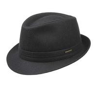 Stetson Benavides Trilby Hut Filz Garniturband Uni einfarbig Made in Italy Damen Herren Herbst Winter schwarz 58 cm