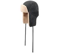 Stetson Calf Split Lapeer Fliegermütze Herren 100% Kalbsleder Gefüttert Baumwolle Wintermütze mit Ohrenklappen Kunstfellbesatz Pilotenkappe Herbst Winter dunkelblau L (58-59 cm)