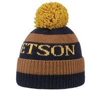 Stetson Classic Bommelmütze Gestreifte Umschlagmütze Kaschmir-Mix Damen Herren Herbst Winter braun-blau One Size