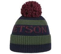 Stetson Classic Bommelmütze Gestreifte Umschlagmütze Kaschmir-Mix Damen Herren Herbst Winter grün-blau One Size