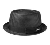 Stetson Classic Toyo Pork Pie Strohhut Sommerhut Sonnenhut Strandhut Damen/Herren - mit Ripsband Sommer Frühling-Sommer - S (54-55 cm) schwarz