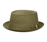 Stetson Cotton Pork Pie Stoffhut Einfarbiger Klassischer Schnitt Made in Italy Damen Herren Frühjahr Sommer Oliv L (58-59 cm)