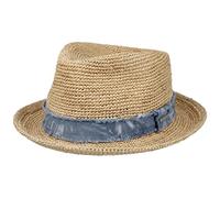 Stetson Crochet Raffia Fedora Player Sonnenhut mit Jeans-Band Damen Herren Frühjahr Sommer Natur M (56-57 cm)